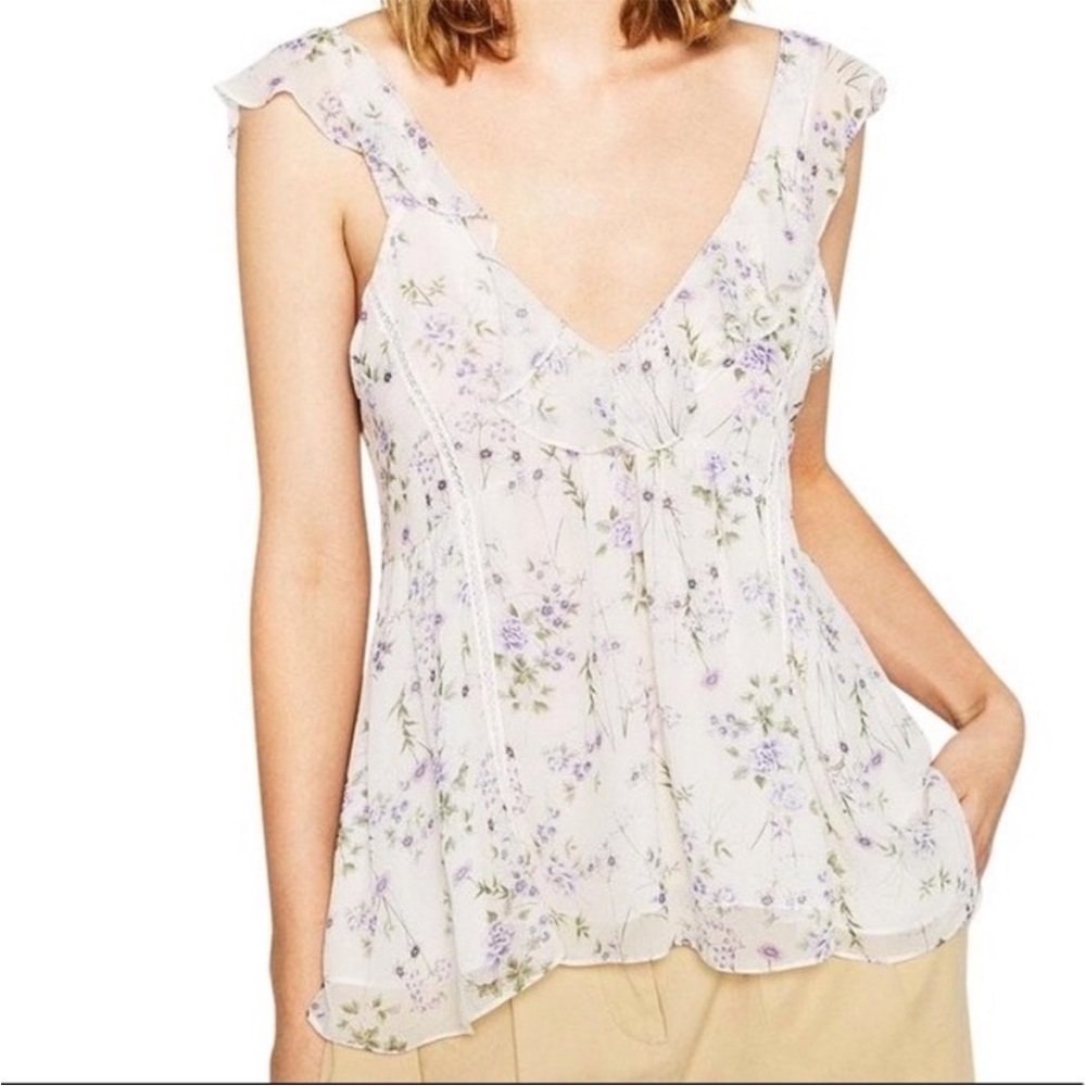 ZARA Floral Ruffle Open Back Top